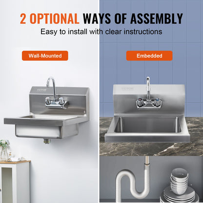 Commercial Sink with Faucet, NSF Stainless Steel Sink for Laundry, Small Hand Sink, Wall Mounted Sink, Sink for Restaurant, Kitchen, Bar, Garage and Home, 17 x 12.8 Inch