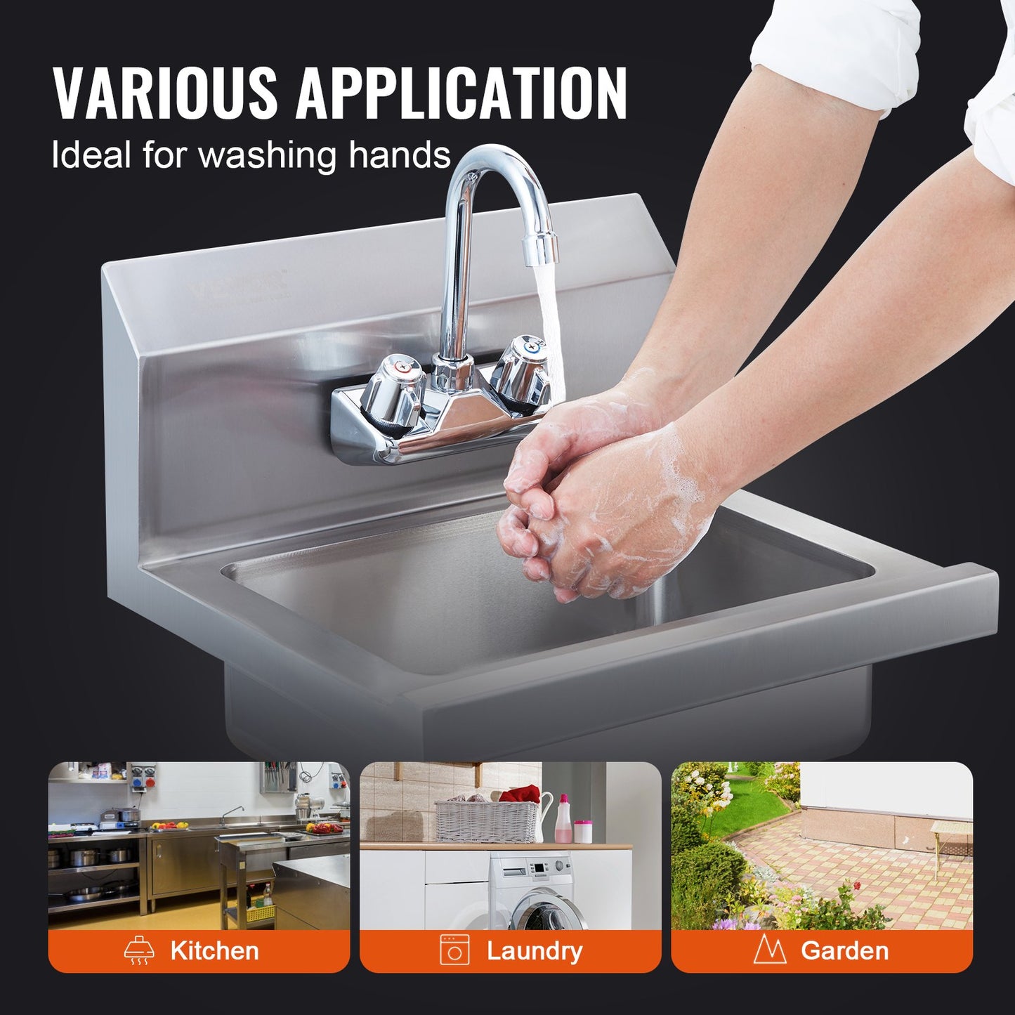 Commercial Sink with Faucet, NSF Stainless Steel Sink for Laundry, Small Hand Sink, Wall Mounted Sink, Sink for Restaurant, Kitchen, Bar, Garage and Home, 17 x 12.8 Inch