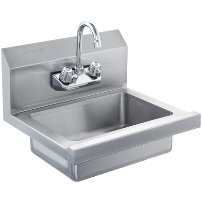 Commercial Sink with Faucet, NSF Stainless Steel Sink for Laundry, Small Hand Sink, Wall Mounted Sink, Sink for Restaurant, Kitchen, Bar, Garage and Home, 17 x 12.8 Inch