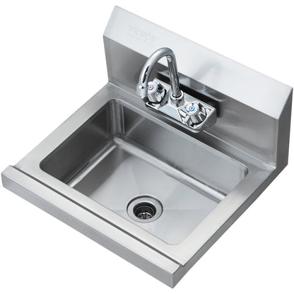 Commercial Sink with Faucet, NSF Stainless Steel Sink for Laundry, Small Hand Sink, Wall Mounted Sink, Sink for Restaurant, Kitchen, Bar, Garage and Home, 17 x 12.8 Inch