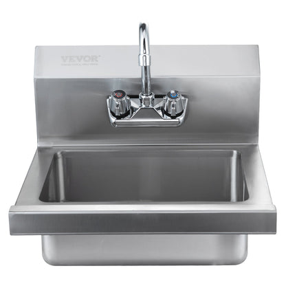 Commercial Sink with Faucet, NSF Stainless Steel Sink for Laundry, Small Hand Sink, Wall Mounted Sink, Sink for Restaurant, Kitchen, Bar, Garage and Home, 17 x 12.8 Inch