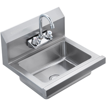 Commercial Sink with Faucet, NSF Stainless Steel Sink for Laundry, Small Hand Sink, Wall Mounted Sink, Sink for Restaurant, Kitchen, Bar, Garage and Home, 17 x 12.8 Inch
