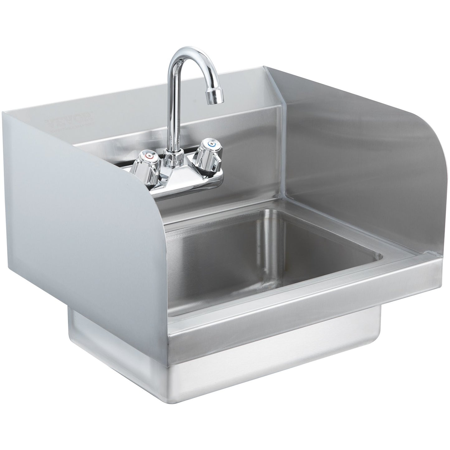 Commercial Sink with Faucet and Side Splash, NSF Stainless Steel Sink for Laundry, Small Hand Sink, Wall Mounted Sink for Restaurant, Kitchen, Bar, Garage and Home, 17x12.8 Inch