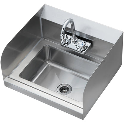 Commercial Sink with Faucet and Side Splash, NSF Stainless Steel Sink for Laundry, Small Hand Sink, Wall Mounted Sink for Restaurant, Kitchen, Bar, Garage and Home, 17x12.8 Inch