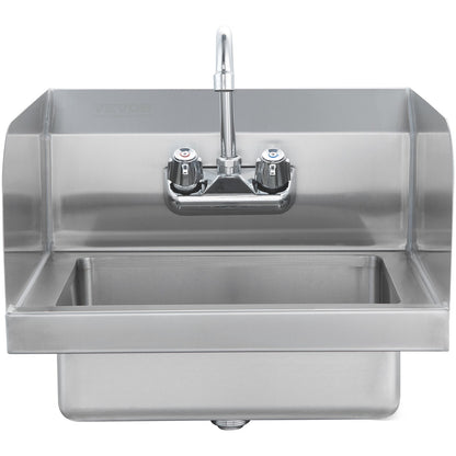 Commercial Sink with Faucet and Side Splash, NSF Stainless Steel Sink for Laundry, Small Hand Sink, Wall Mounted Sink for Restaurant, Kitchen, Bar, Garage and Home, 17x12.8 Inch