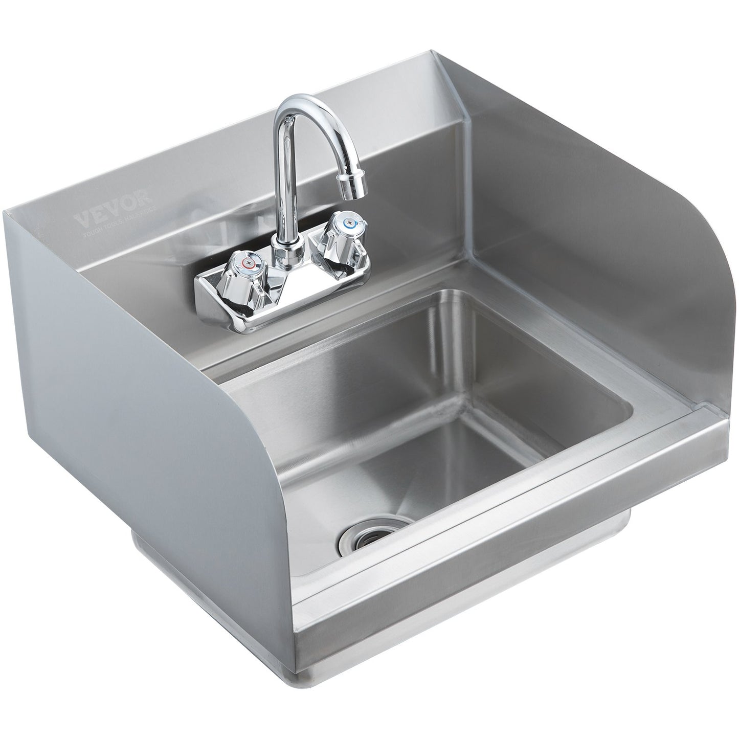 Commercial Sink with Faucet and Side Splash, NSF Stainless Steel Sink for Laundry, Small Hand Sink, Wall Mounted Sink for Restaurant, Kitchen, Bar, Garage and Home, 17x12.8 Inch