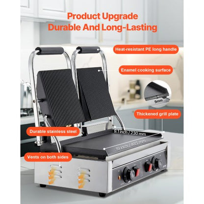 Kommerzieller Panini-Presse-Grill-Sandwichmaker-Backblech 48x23cm | EU