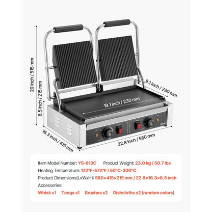 Kommerzieller Panini-Presse-Grill-Sandwichmaker-Backblech 48x23cm | EU