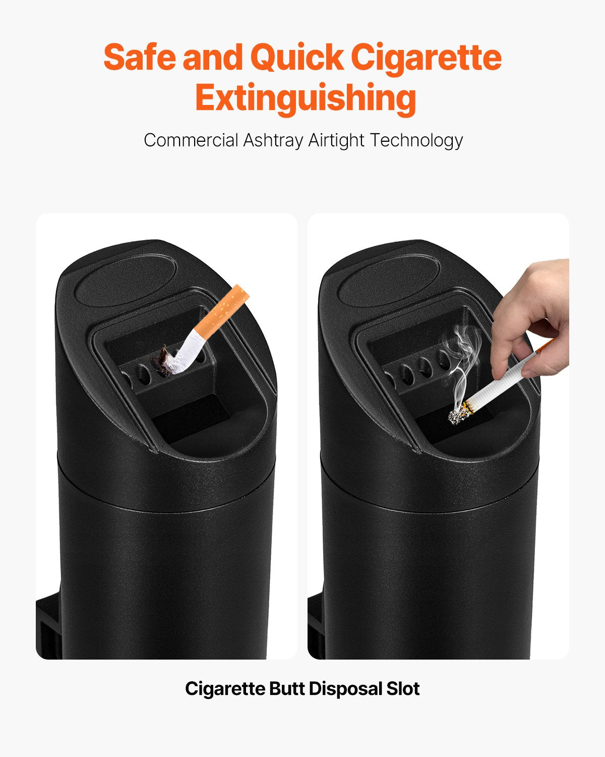 Cigarette Butt Container Stainless Steel Wall Mounted Waste Disposal Black