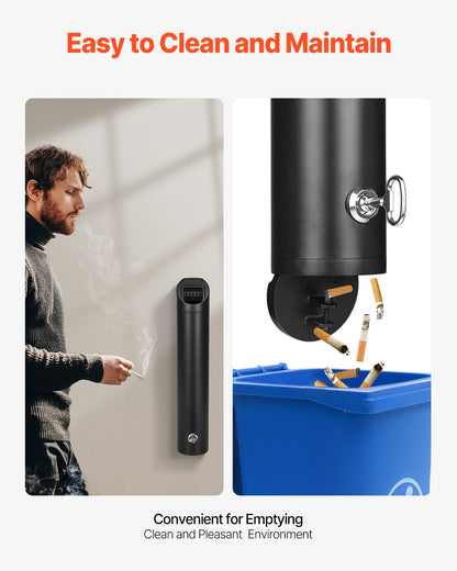 Cigarette Butt Container Stainless Steel Wall Mounted Waste Disposal Black