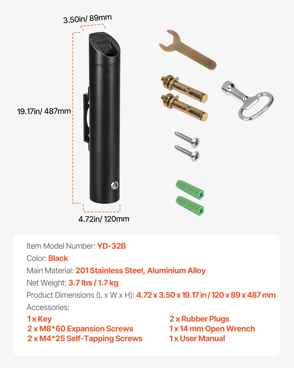 Cigarette Butt Container Stainless Steel Wall Mounted Waste Disposal Black