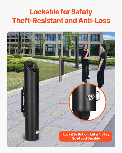 Cigarette Butt Receptacle, Stainless Steel Cylinder Cigarette Butt Container, Wall Mounted and Weatherproof Outdoor Cigarette Butt Disposal for Garden, Office, Restaurant, Hotel, Bar, Black