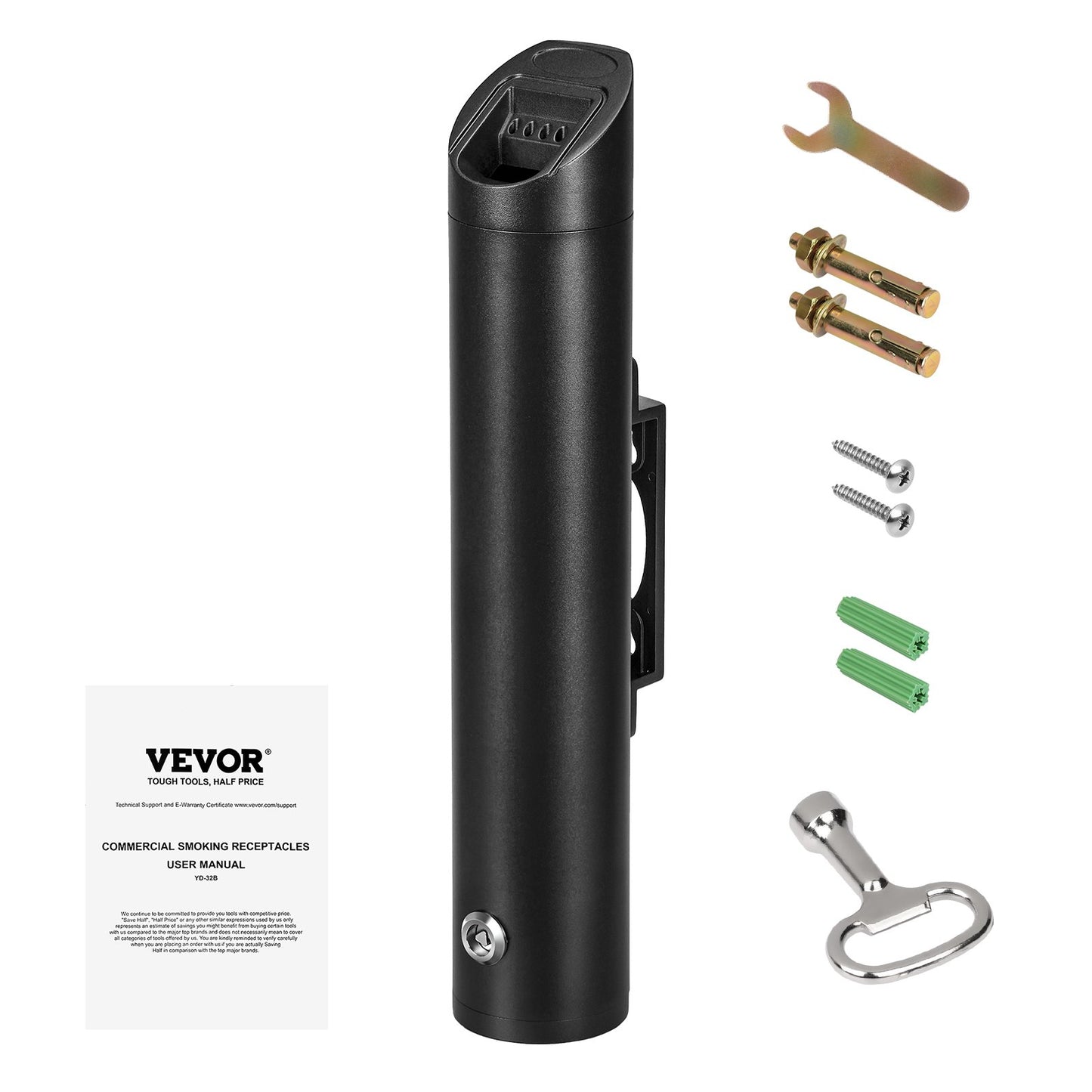 Cigarette Butt Receptacle, Stainless Steel Cylinder Cigarette Butt Container, Wall Mounted and Weatherproof Outdoor Cigarette Butt Disposal for Garden, Office, Restaurant, Hotel, Bar, Black