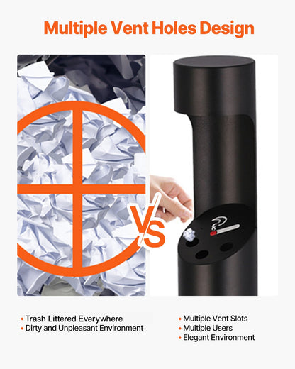 Cigarette Butt Receptacle, Commercial Cylinder Cigarette Butt Container, Freestanding and Weatherproof Outdoor Cigarette Butt Disposal for Garden, Office, Restaurant, Hotel, Bar, Patio, Black