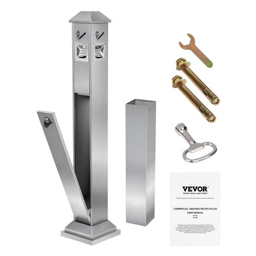 Cigarette Butt Receptacle, Square Cigarette Butt Container with 4 Disposal Openings & Top Cover, Stainless Steel Outdoor Cigarette Butt Disposal for Garden, Office, Restaurant, Hotel, Silver