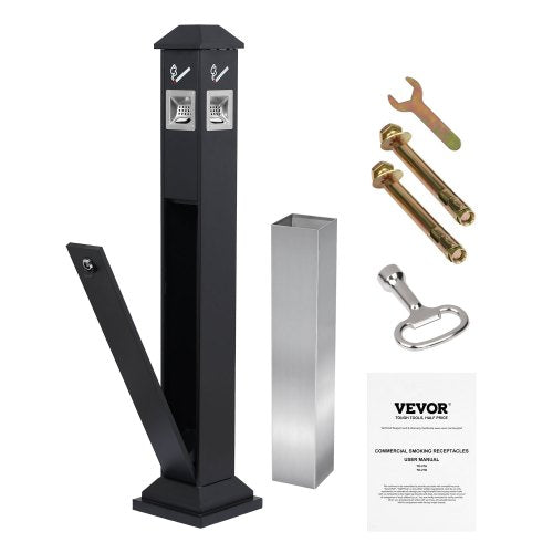 Cigarette Butt Receptacle, Weatherproof Cigarette Butt Container with 4 Disposal Openings & Top Cover, Freestanding Outdoor Cigarette Butt Disposal for Garden, Office, Restaurant, Hotel, Black