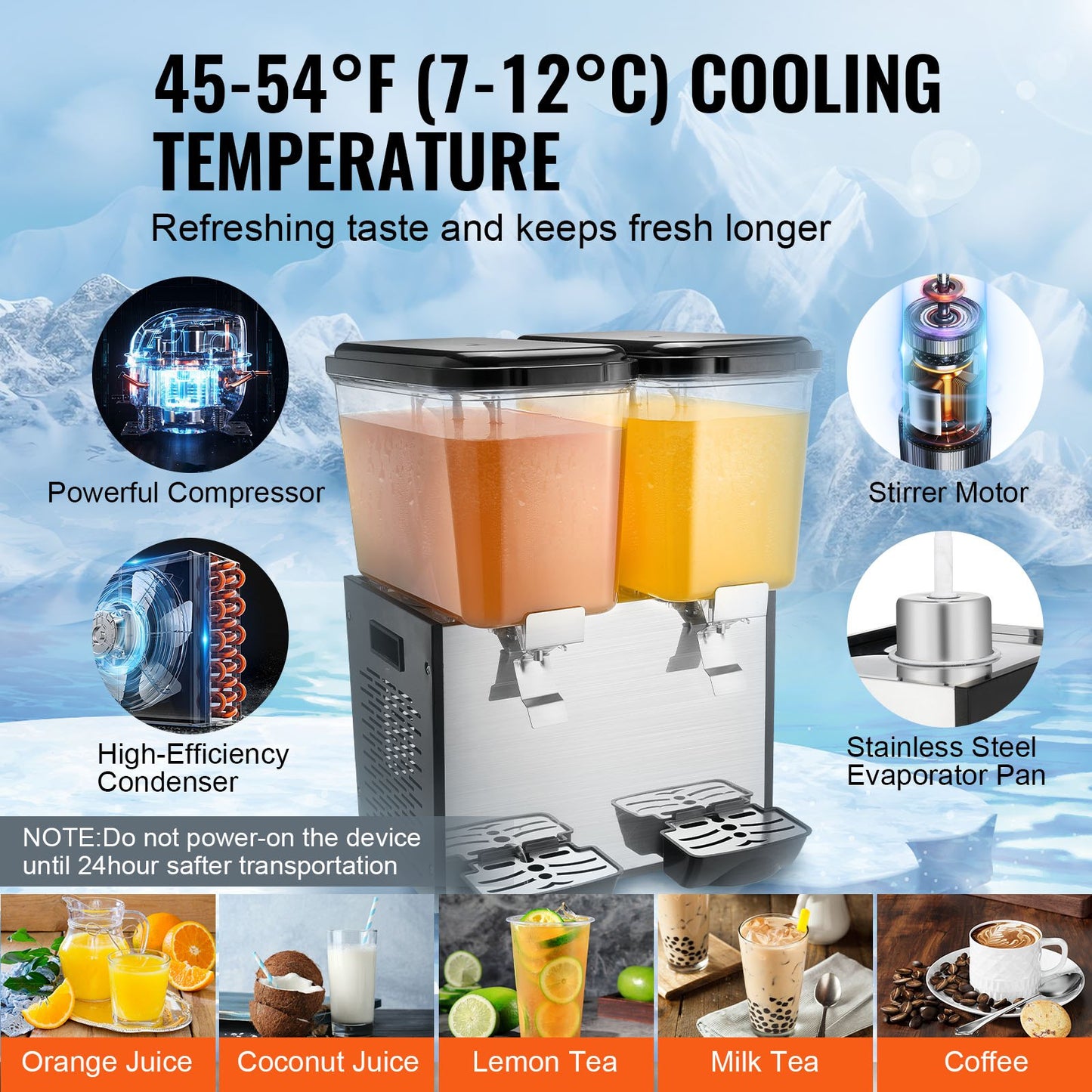 Commercial Beverage Dispenser 18L x 2 Tanks Cold Juice Ice Drink Dispenser