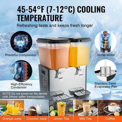 Commercial Beverage Dispenser 18L x 2 Tanks Cold Juice Ice Drink Dispenser