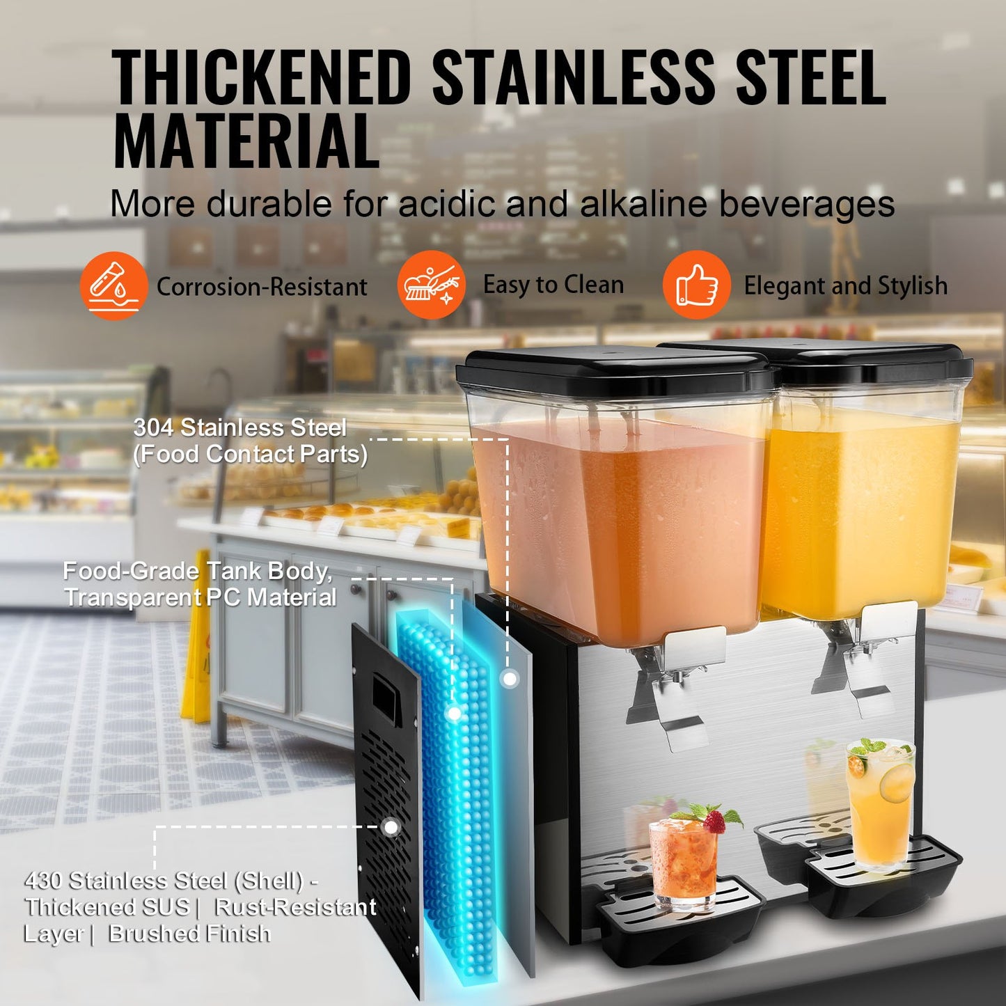 Commercial Beverage Dispenser 18L x 2 Tanks Cold Juice Ice Drink Dispenser