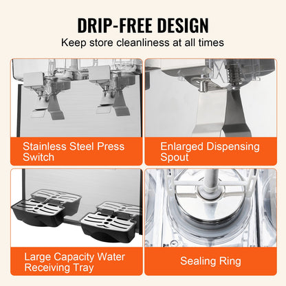 Commercial Beverage Dispenser 18L x 2 Tanks Cold Juice Ice Drink Dispenser