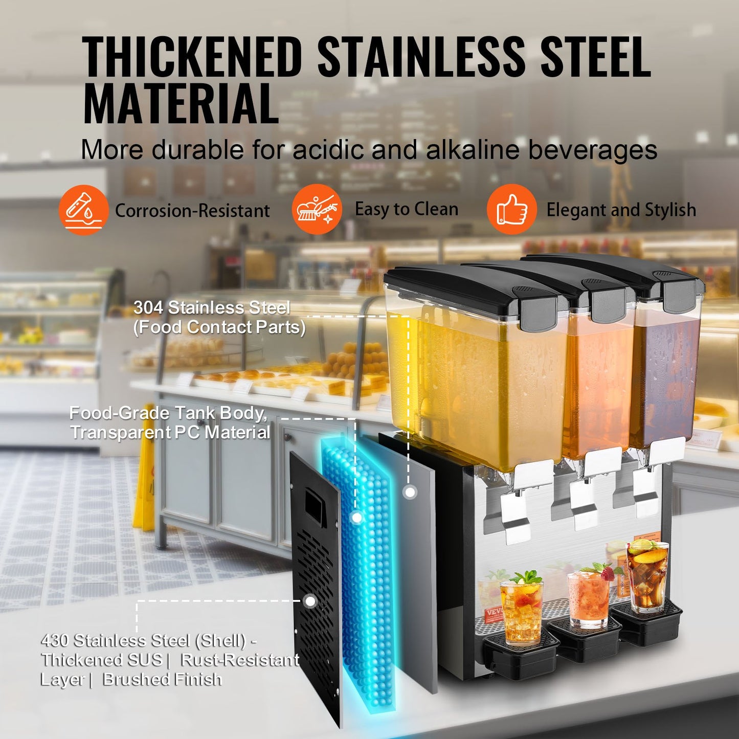 Commercial Beverage Dispenser 10L x 3 tanks Cold Juice Ice Drink Dispenser