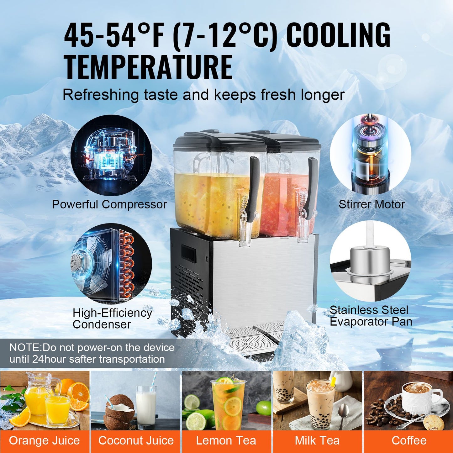 Commercial Beverage Dispenser 12L x 2 Tanks Cold Juice Ice Drink Dispenser