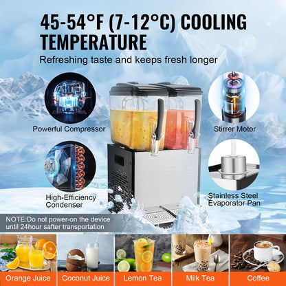 Commercial Beverage Dispenser 12L x 2 Tanks Cold Juice Ice Drink Dispenser