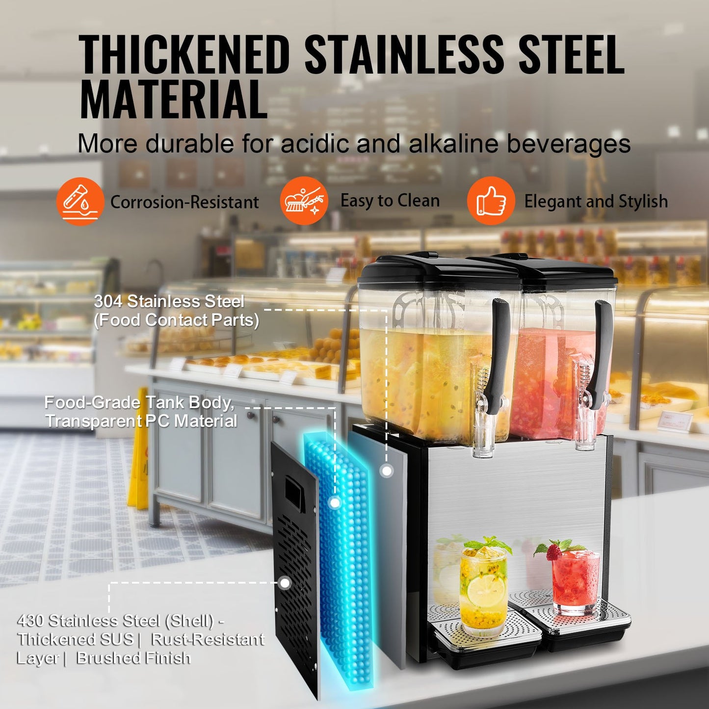 Commercial Beverage Dispenser 12L x 2 Tanks Cold Juice Ice Drink Dispenser