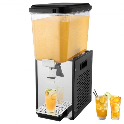 Commercial Beverage Dispenser, 18 L / 19 QT Juice Dispenser, 300W 304 Stainless Steel Food Grade Ice Tea Drink Machine with 45°F-54°F Cooling Temperature, for Cold Drink Restaurant Bar Party