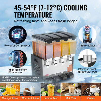 Commercial Beverage Dispenser 10L x 4 tanks Cold Juice Ice Drink Dispenser