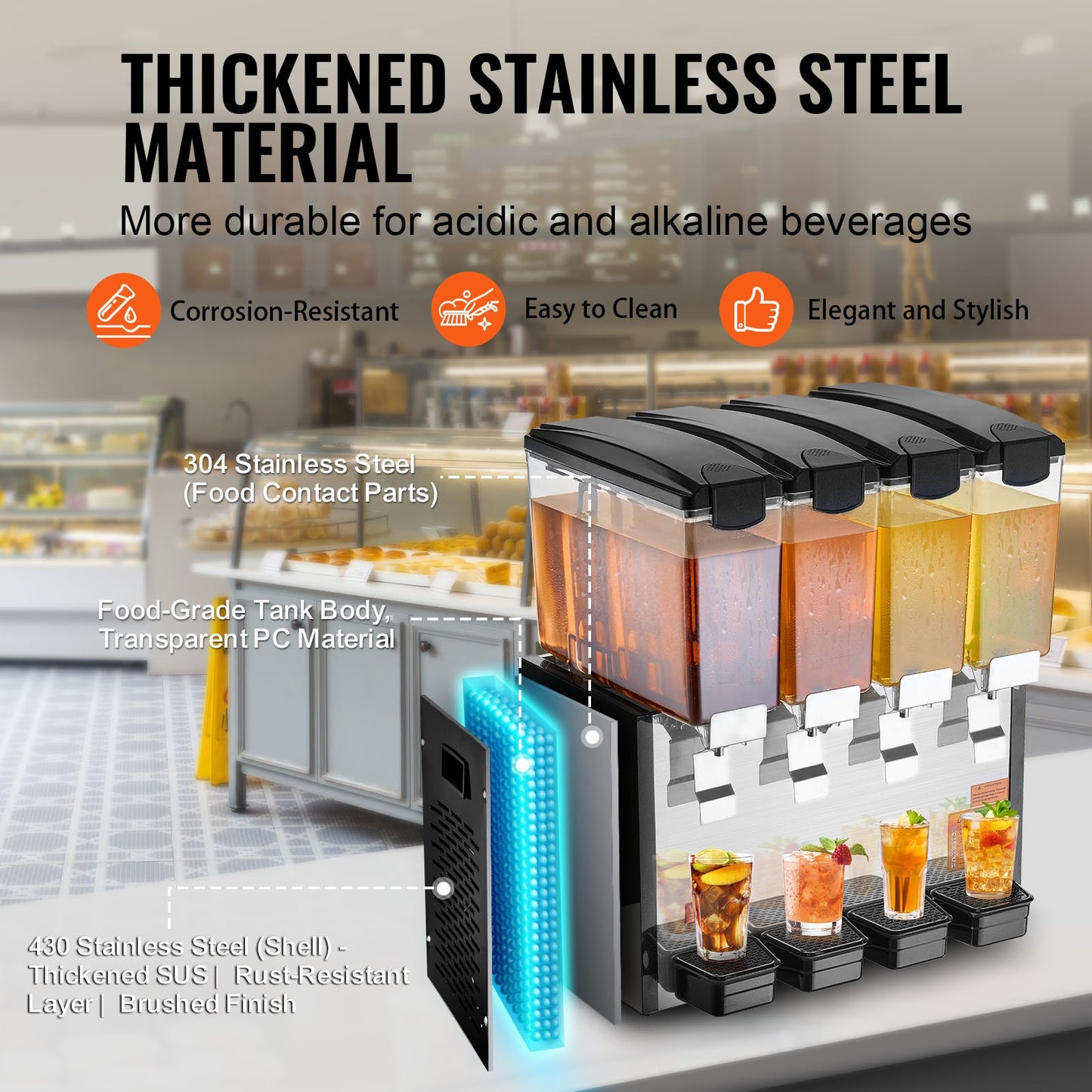 Commercial Beverage Dispenser 10L x 4 tanks Cold Juice Ice Drink Dispenser