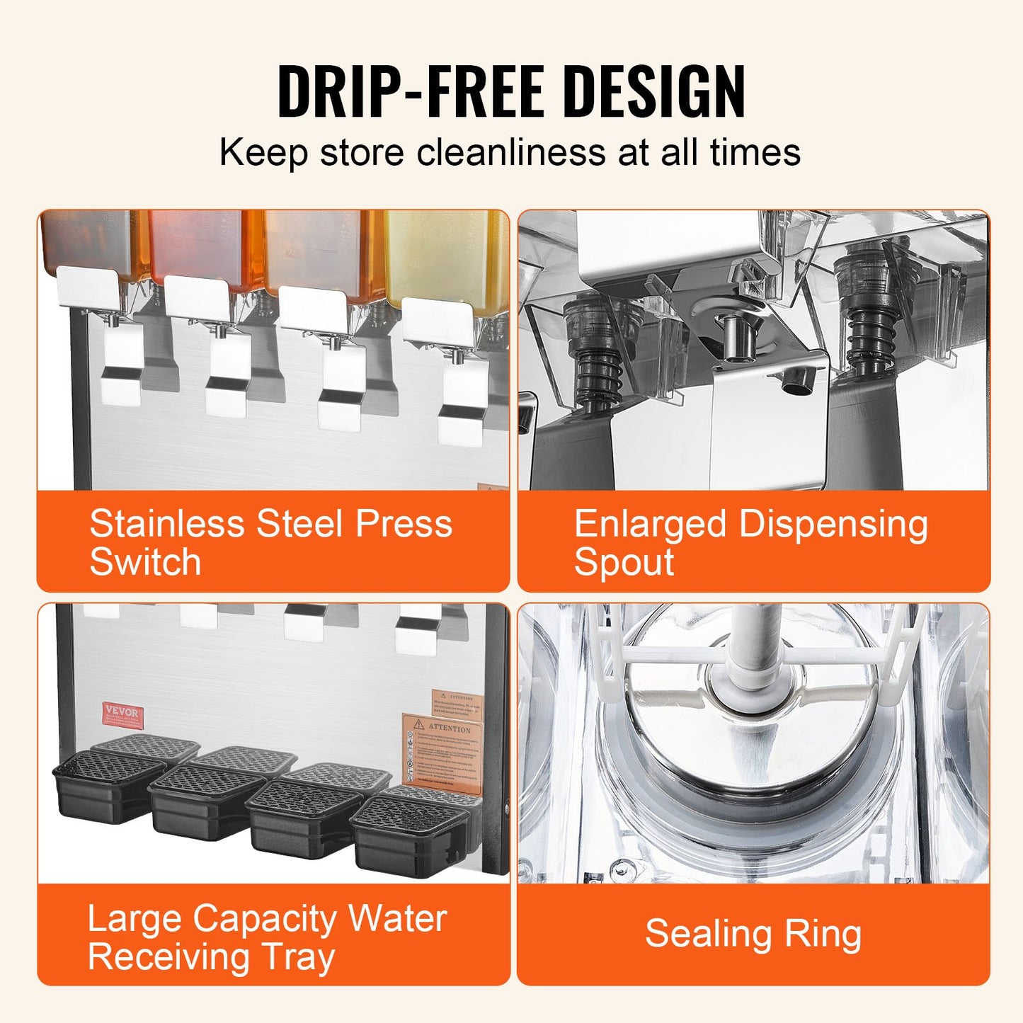 Commercial Beverage Dispenser 10L x 4 tanks Cold Juice Ice Drink Dispenser