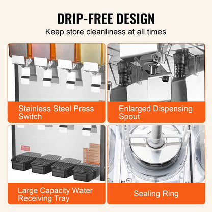 Commercial Beverage Dispenser 10L x 4 tanks Cold Juice Ice Drink Dispenser