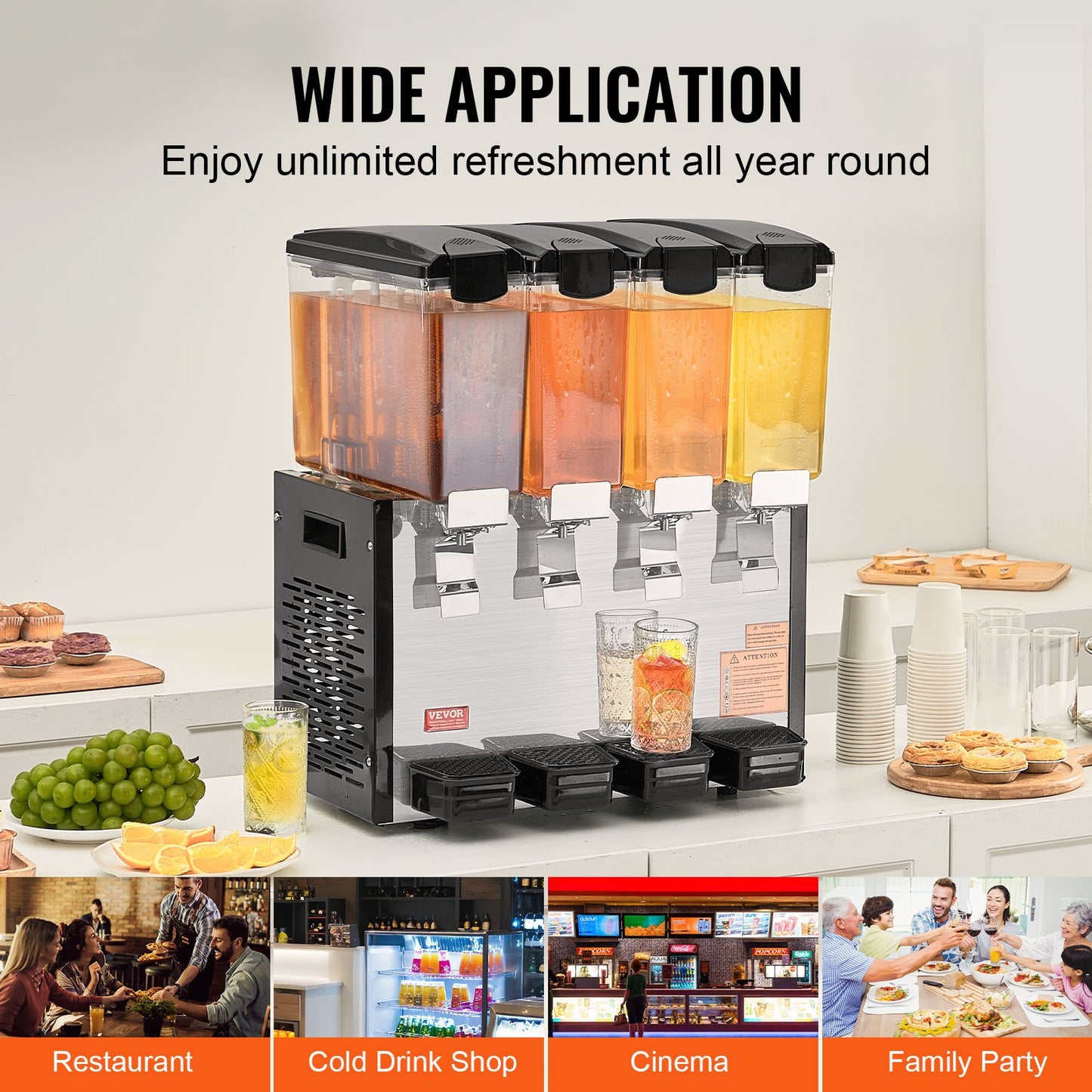 Commercial Beverage Dispenser 10L x 4 tanks Cold Juice Ice Drink Dispenser