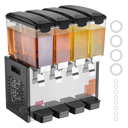 Commercial Beverage Dispenser 10L x 4 tanks Cold Juice Ice Drink Dispenser