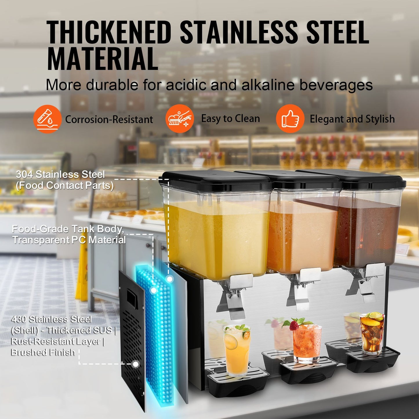 Commercial Beverage Dispenser 18L x 3 tanks Cold Juice Ice Drink Dispenser