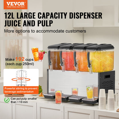 Commercial Beverage Dispenser 12L x 4 tanks Cold Juice Ice Drink Dispenser