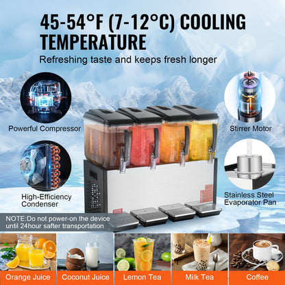 Commercial Beverage Dispenser 12L x 4 tanks Cold Juice Ice Drink Dispenser