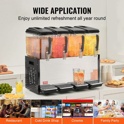 Commercial Beverage Dispenser 12L x 4 tanks Cold Juice Ice Drink Dispenser