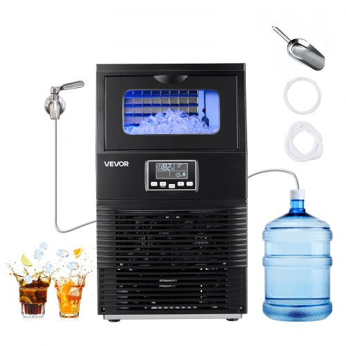 Commercial Ice Maker Machine, 90 lbs/24h with 12Lbs Storage, 32 Cubes per Cycle, Stainless Steel Freestanding & Countertop Ice Maker with LED Display & Self-Cleaning, for Home Bar Restaurant