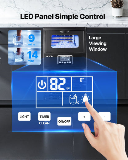 Commercial Ice Maker Machine, 90 lbs/24h with 12Lbs Storage, 32 Cubes per Cycle, Stainless Steel Freestanding & Countertop Ice Maker with LED Display & Self-Cleaning, for Home Bar Restaurant
