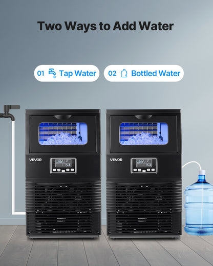 Commercial Ice Maker Machine, 90 lbs/24h with 12Lbs Storage, 32 Cubes per Cycle, Stainless Steel Freestanding & Countertop Ice Maker with LED Display & Self-Cleaning, for Home Bar Restaurant