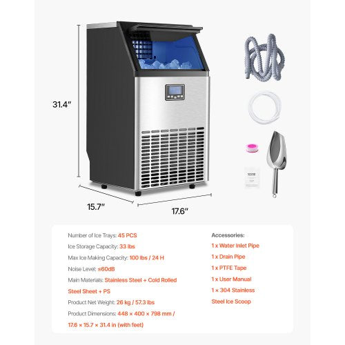 kommerzielle Eismaschine Freistehende Schrankmaschine 100lbs/24H 45 Eiswürfel | EU