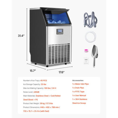 kommerzielle Eismaschine Freistehende Schrankmaschine 100lbs/24H 45 Eiswürfel | EU