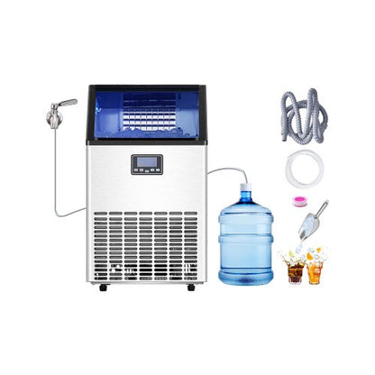 Commercial Ice Maker Machine, 100lbs/24H Ice Maker Machine with 33lbs Storage Capacity, 45 Ice Cubes in 15 Minutes, LED Digital Display Freestanding Self-Cleaning for Bar Office Restaurant