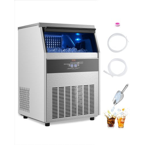 Commercial Ice Maker Machine, 160lbs/24H Ice Maker Machine with 66lbs Storage Capacity, 80 Ice Cubes in 15 Minutes, LED Digital Display Freestanding Self-Cleaning for Bar Office Restaurant