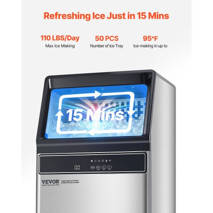 Commercial Ice Machine Freestanding Cabinet Machine 110lbs/24h 50 Ice Cubes | EU
