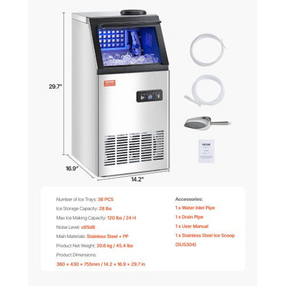kommerzielle Eismaschine Freistehende Schrankmaschine 120lbs/24H 36 Eiswürfel | EU