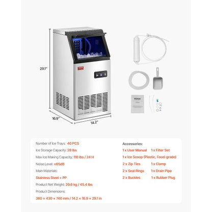 kommerzielle Eismaschine Freistehende Schrankmaschine 110lbs/24H 36 Eiswürfel | EU