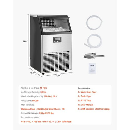 commercial ice machine Freestanding cabinet machine 120lbs/24H 45 ice cubes | EU
